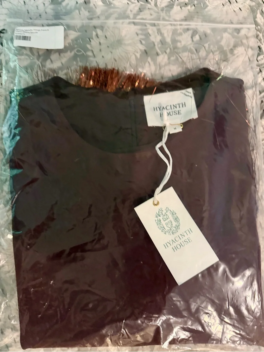 HYACINTH HOUSE :: NWT :: Bronze Metallic Fringe Short Sleeve Top - Picture 8 of 8
